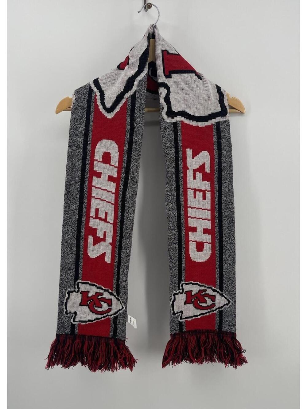 Kansas City Chiefs NFL Knit Scarf FOCO Red Gray Football Winter Fan Fringe